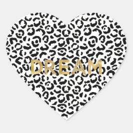 Adesivo Coração Leopardo Negro Branco Imprime Sonho Dourado de Lar
