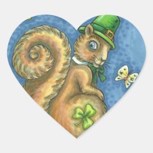 ADESIVO CORAÇÃO LEPRECHAUN IRISH SQUIRREL, FOLHA DE SORTE