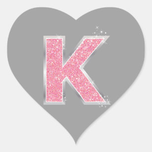 Adesivo Coração Letra cor-de-rosa K do brilho