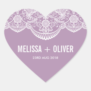 Adesivo Coração Lilac Brocade Lace   Vinheta de Coração de Casam