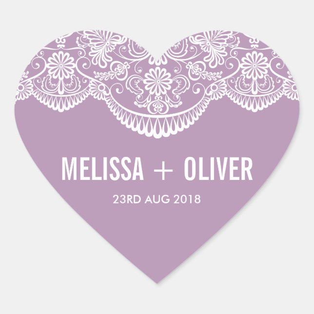 Adesivo Coração Lilac Brocade Lace | Vinheta de Coração de Casamen (Frente)