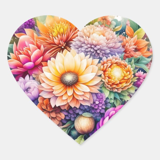 Adesivo Coração Linda Aquarela Floral (Frente)