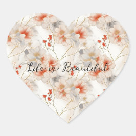 Adesivo Coração Linda Feminina Pêssego Vermelho Branco Floral