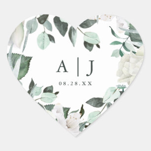 Adesivo Coração Linda Greenerescência com Monograma Data de Casam
