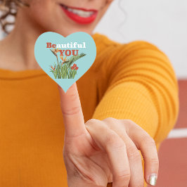 Adesivo Coração Linda Seja Você Laranja, Floral, Seafoam Verde