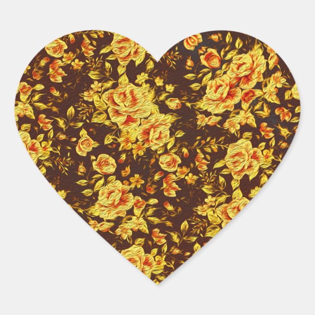 Adesivo Coração Lindas flores amarelas vintonizadas (Frente)