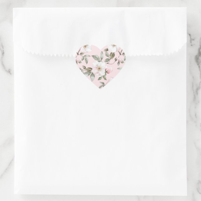 Adesivo Coração Lindas Flores Rosa Bege Branco Casamento  (Bolsa)