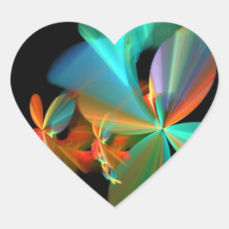 Adesivo Coração Lindas Pérolas de Flor de Arte Fractal e Laranja