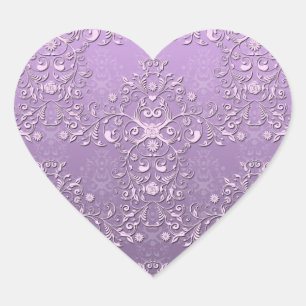Adesivo Coração Lindo Damásco de Lavanda e Roxo em Duas Cores