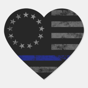 Adesivo Coração Linha Azul Primeiro Respondedor Bandeira Americana