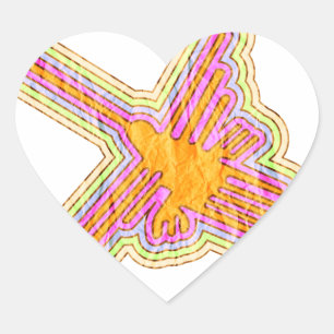 Adesivo Coração Linhas Nazca Hummingbird Com Efeito De Papel Desen