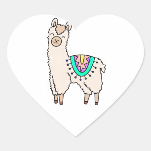 Adesivo Coração llama alpaca de desenho animado sorridente e feliz
