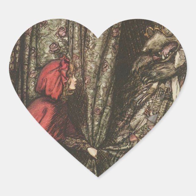 Adesivo Coração Lobo Mau na cama da vovó (Frente)