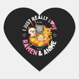 Adesivo Coração Love Anime and Ramen Japan Noodles Cat Kawaii
