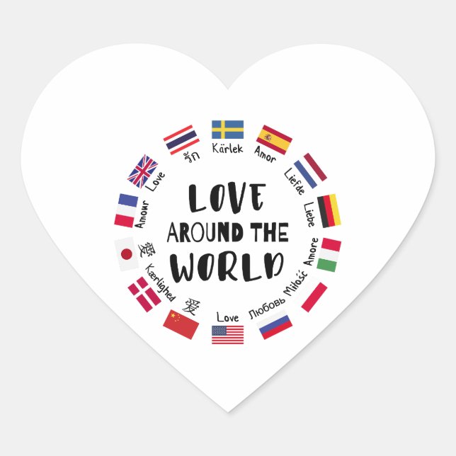 Adesivo Coração Love Around the World Languages  (Frente)