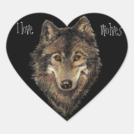 Adesivo Coração Love Wolves Cote Watercolor Animal, Nature