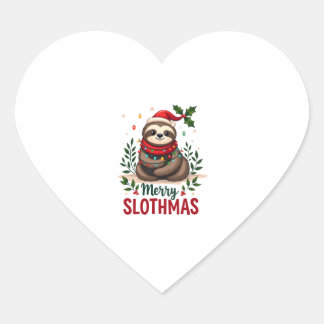 Adesivo Coração Luzes de Natal de Preguiça Engraçadas Feliz Slothm