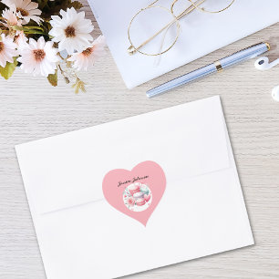 Adesivo Coração Macarões Cor-de-Rosa e Branco Personalizados