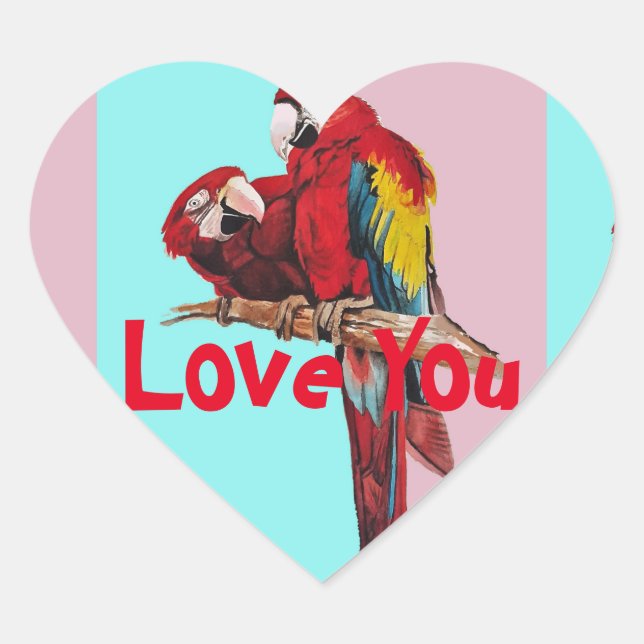 Adesivo Coração Macaw Bird Birds Red Parrot Painting Love (Frente)