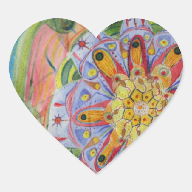 Adesivo Coração Mandala desenhando "Heart Stickers", Glossy (Frente)