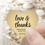Adesivo Coração Manuscrito Simples de Folha Preta e Dourada<br><div class="desc">Adicione um toque personalizado aos favoritos para festas e agradeça suas notas com adesivos personalizados em forma de coração / selos de envelope. Toda a redação nesta modelo é simples de personalizar para qualquer ocasião, como casamento, chá de panela, graduação, festa de aniversário, aniversário ou aposentadoria. O design de folha...</div>