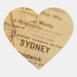 Adesivo Coração Mapa do vintage de SYDNEY