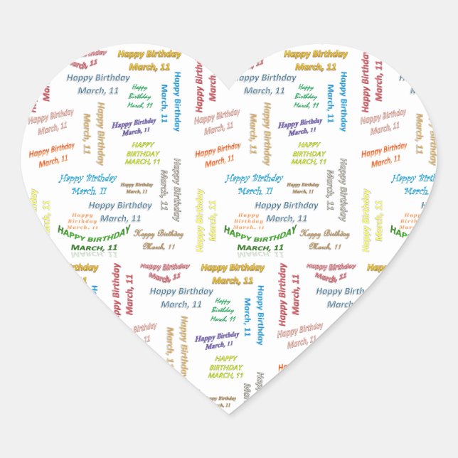 Adesivo Coração Março, 11 Aniversário (Frente)