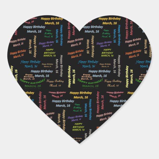 Adesivo Coração Março, 16 Aniversário (Frente)