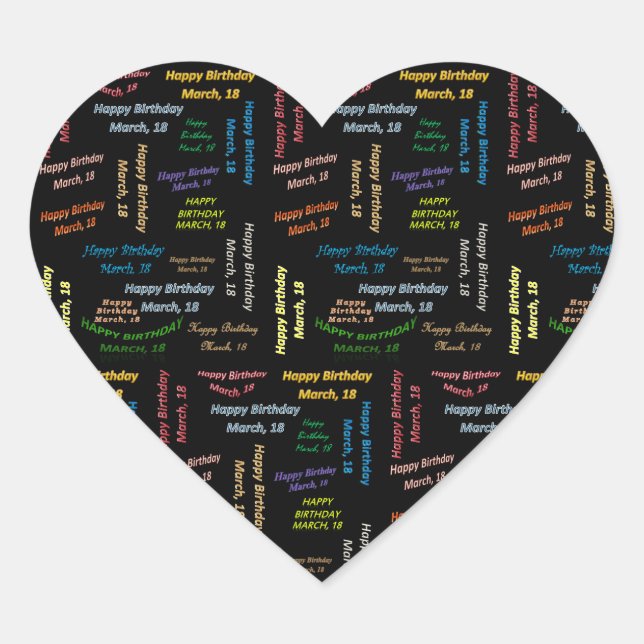 Adesivo Coração Março, 18 Aniversário (Frente)