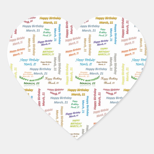 Adesivo Coração Março, 21 Aniversário (Frente)