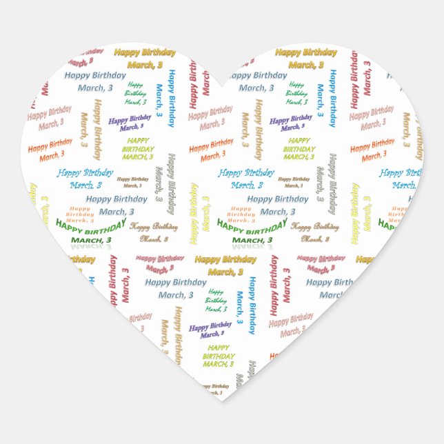 Adesivo Coração Março, 3 Aniversário (Frente)