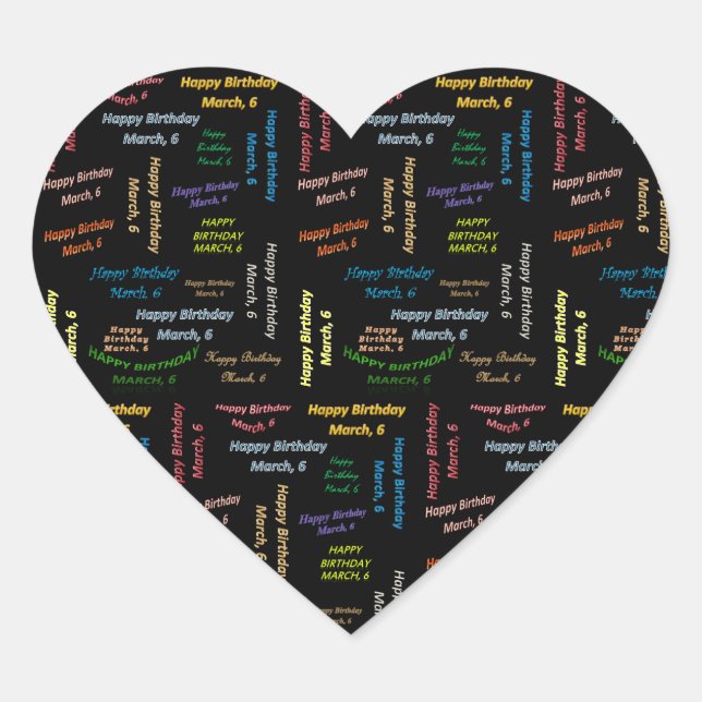 Adesivo Coração Março, 6 Aniversário (Frente)