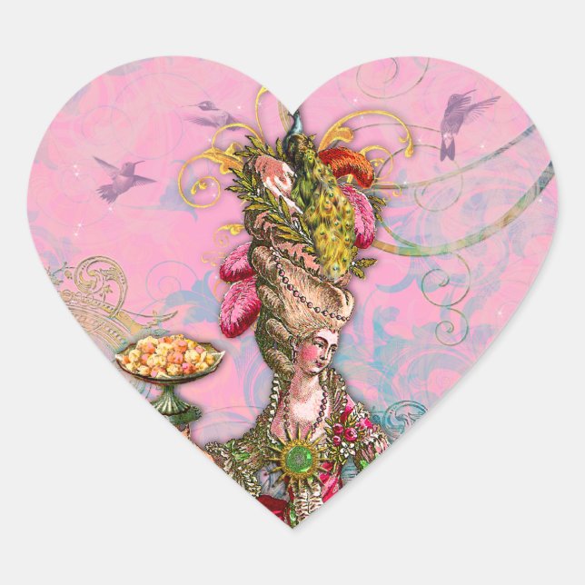 Adesivo Coração Marie Antoinette Hot Pink & Peacock (Frente)