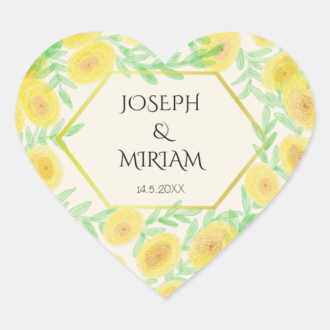 Adesivo Coração Marigold Flowers Frame Autumn Wedker Sticker (Frente)