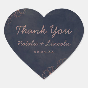 Adesivo Coração Marinho Azul e Rosa Dourado Casamento Chic Obrigad