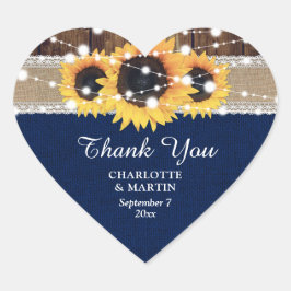 Adesivo Coração Marinho Blue Wood Burlap Lace Sunflower Wedée