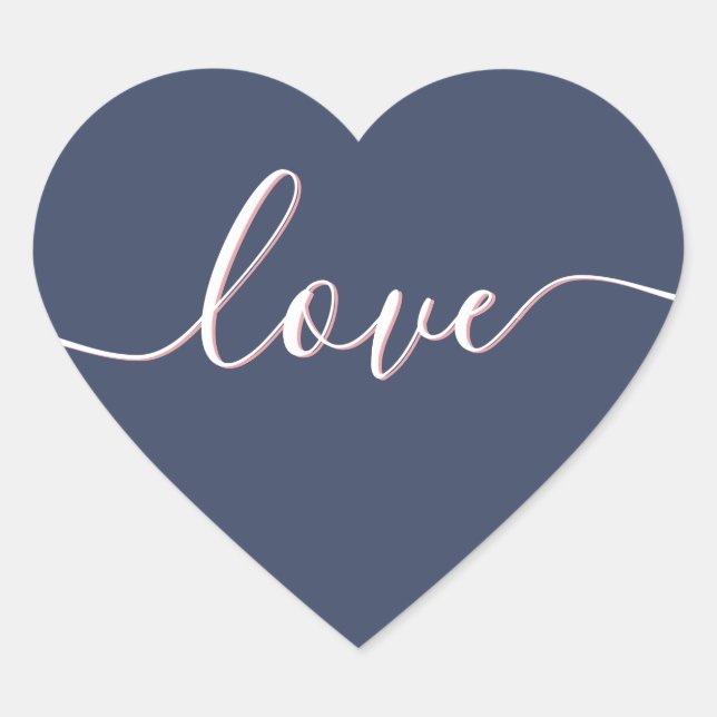 Adesivo Coração Marinho de Script de Amor Elegante Azul e Sombra R (Frente)