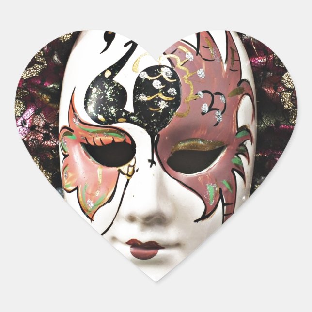 Adesivo Coração Máscara Bonita do Carnaval Masculino (Frente)