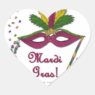 Adesivo Coração Máscara de Mardi Gras Contas de Pena