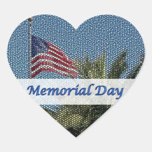 Adesivo Coração Memorial Day USA Flag Palm Tree Hearker Sticker