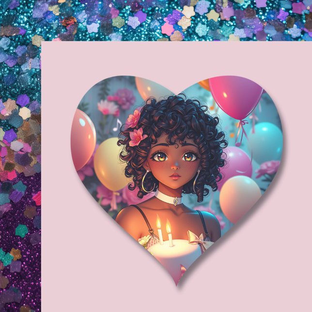 Adesivo Coração Menina de Cores do Aniversário do Animo (Criador carregado)