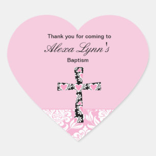 Adesivo Coração Meninas do Damasco Rosa BatismoObrigado