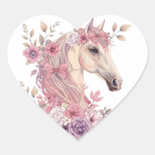 Adesivo Coração Meninas Lindos Cavalos Floral Pastel Cavalo