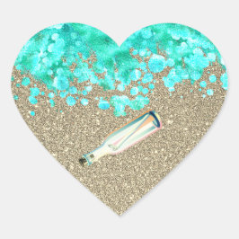 Adesivo Coração Mensagem de praia em uma garrafa de oceano e de ou