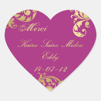 Adesivo Coração Merci Seal - Fuschia e Dourado Vinheta Floral de C