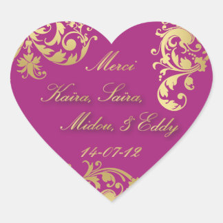 Adesivo Coração Merci Seal - Fuschia e Dourado Vinheta Floral de C