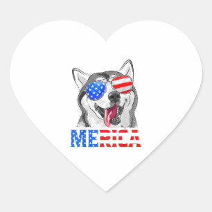 Adesivo Coração Merica Siberian Husky Dog American Bandeira 4 de j