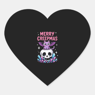 Adesivo Coração Merry Creepmas Cat Pastel Goth Christmas Skull T-S