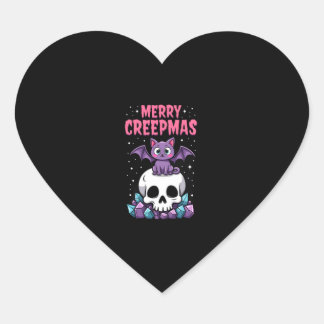Adesivo Coração Merry Creepmas Cat Pastel Goth Christmas Skull T-S