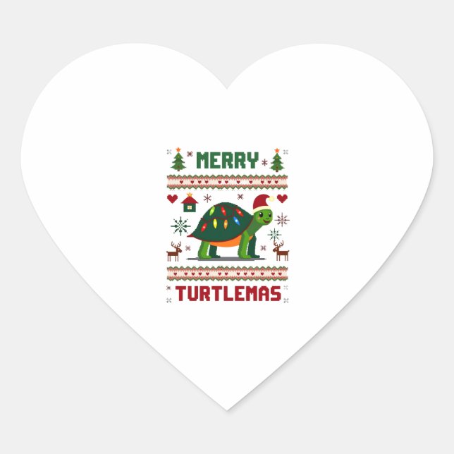 Adesivo Coração Merry Turtlemas Christmas Lights Cute Turtle Santa (Frente)